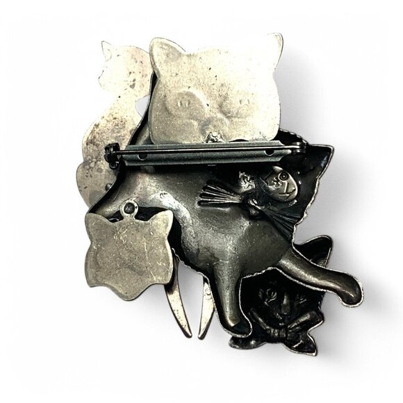Vintage K&T Six Cats Brooch Mixed Metals Copper, Gold & Pewter Finish 2" - Picture 2 of 6